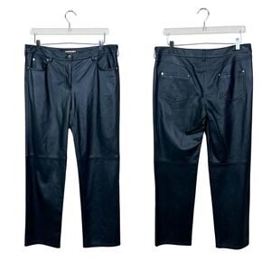 Michael Kors Collection | Lamb Leather Black Straight High Rise Designer Pants